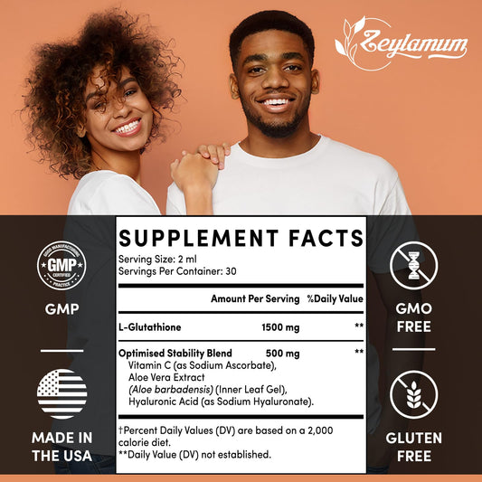 Close-up of liposomal glutathione liquid drops bottle label