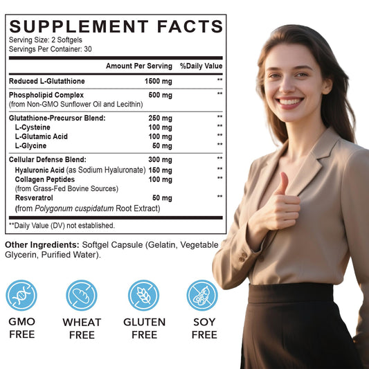 Close-up of Liposomal Glutathione Softgels capsules in bottle