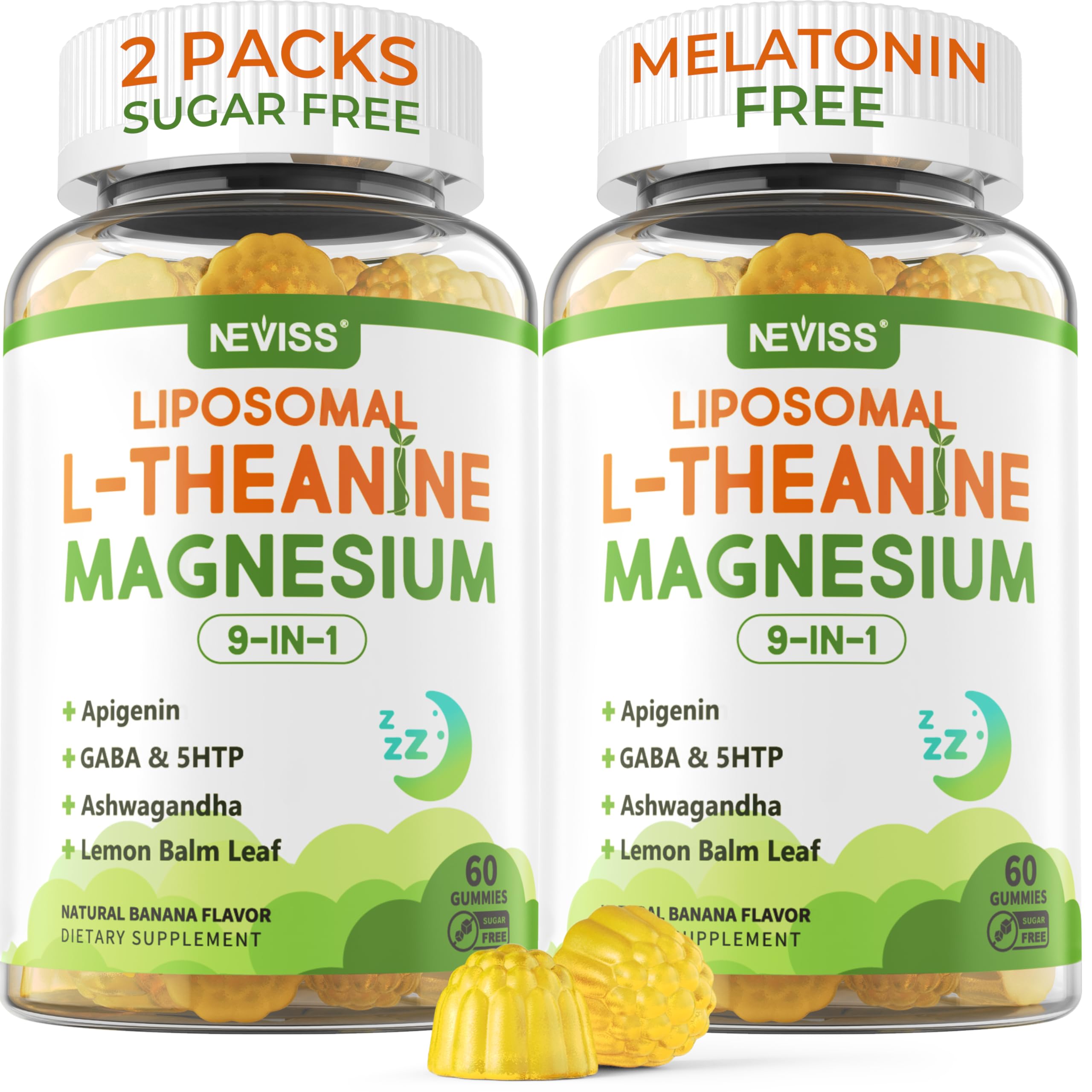 Two-pack bottle of Liposomal L-Theanine Magnesium Gummies 200mg