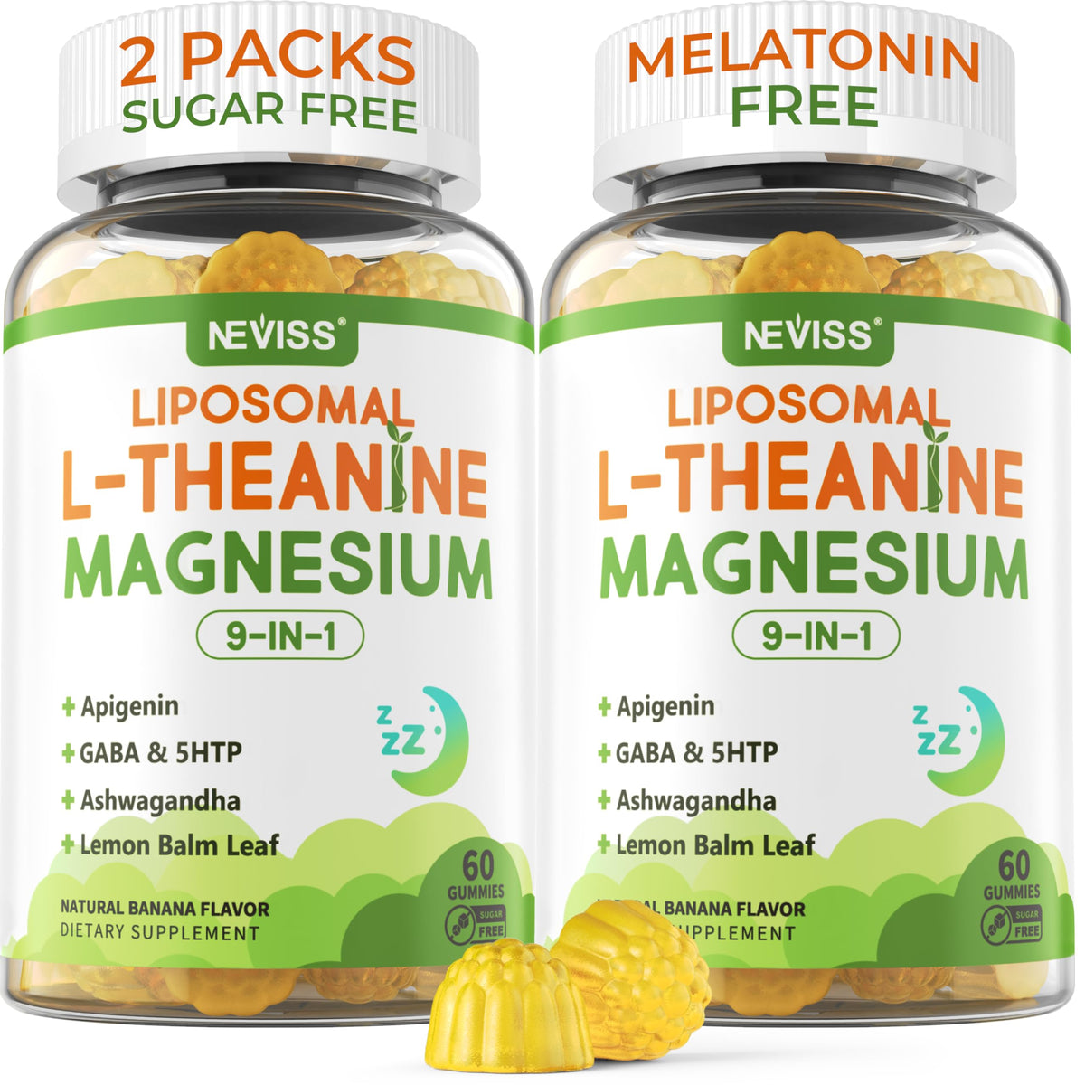Two-pack bottle of Liposomal L-Theanine Magnesium Gummies 200mg