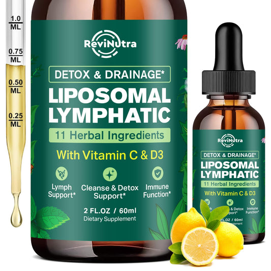 Bottle of Liposomal Lymphatic Drainage Drops with lemon flavor