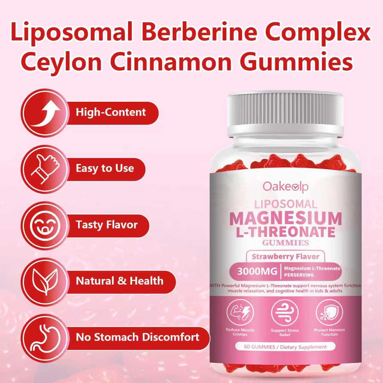 Delicious strawberry-flavored magnesium threonate gummy