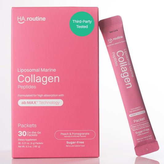 Liposomal marine collagen powder packets in Peach Pomegranate flavor, 2100mg per packet