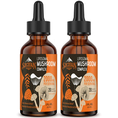 Bottle of Liposomal Mushroom Drops 2000 MG featuring 20 organic mushroom extracts