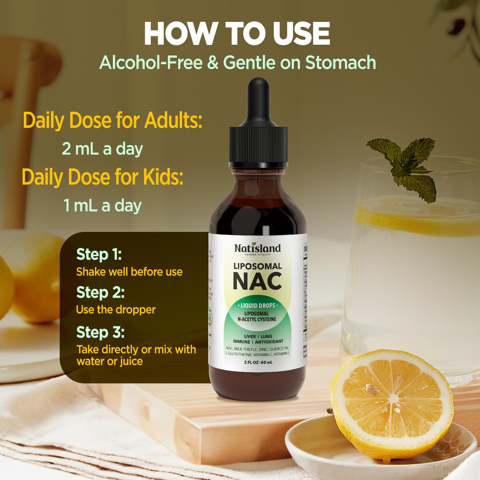 Bright product photo of Liposomal NAC Drops on white background