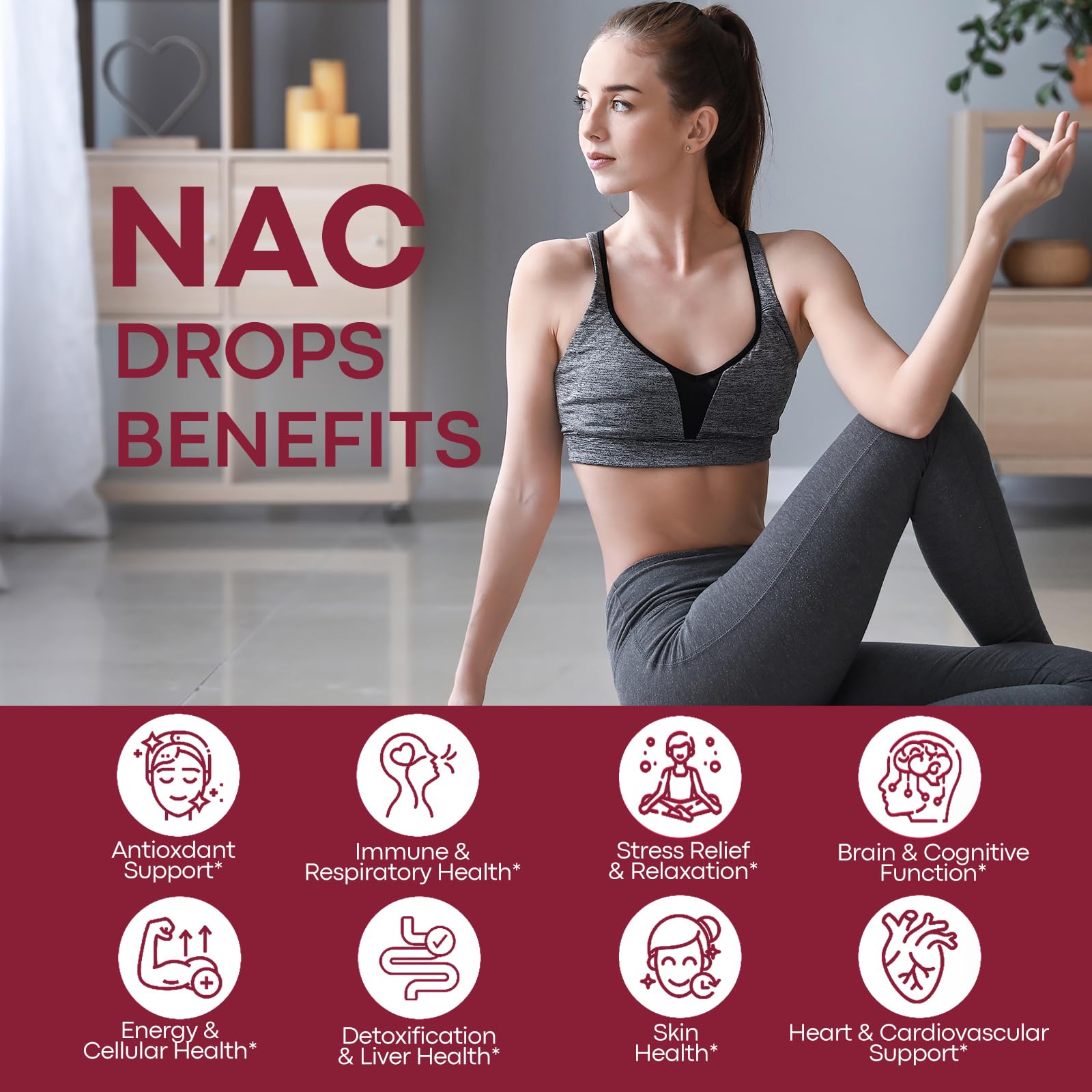 Back label with ingredients and supplement facts for NAC drops