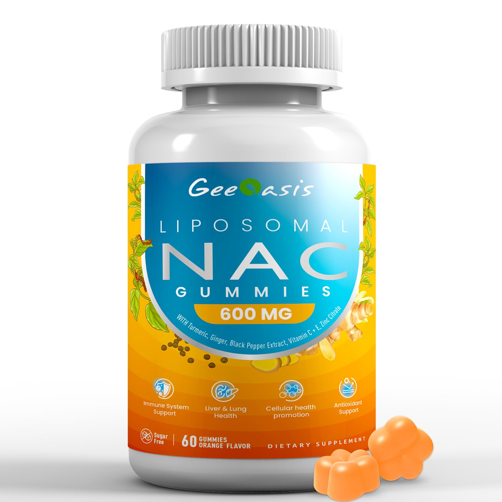 Liposomal NAC Gummies 600mg pineapple flavor bottle image – 60 count