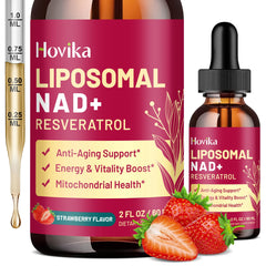 Front label of Liposomal NAD+ 1200mg strawberry flavor bottle