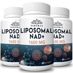 Front view of 1600 mg Liposomal NAD+ supplement bottle