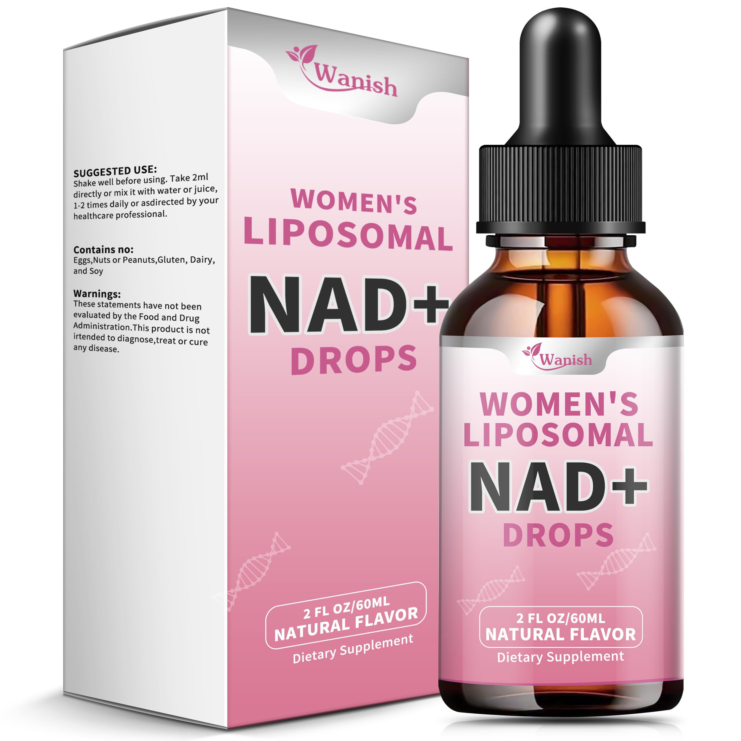 Bottle of Liposomal NAD Liquid Supplement for Women with dropper