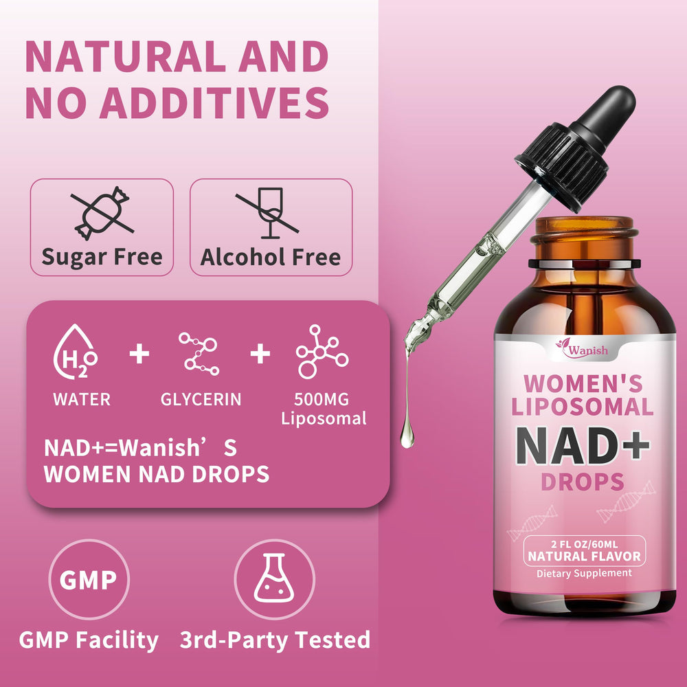 Woman taking NAD drops with beverage