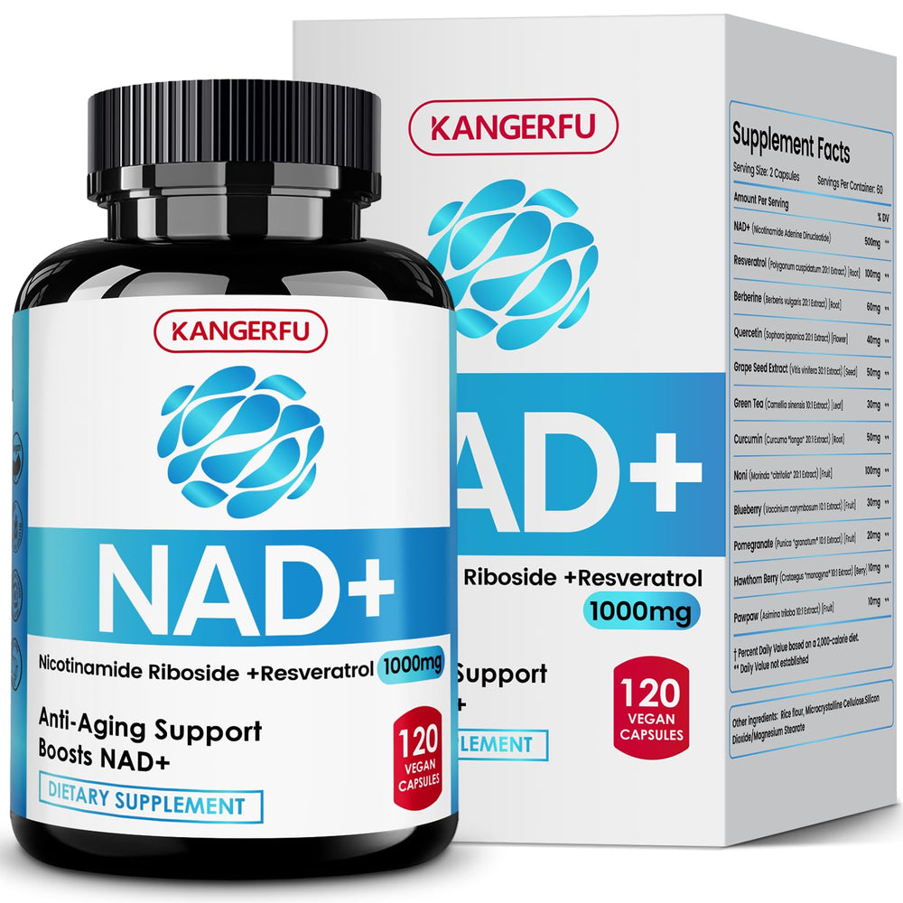 Bottle of Liposomal NAD Resveratrol supplements for women, 120 capsules