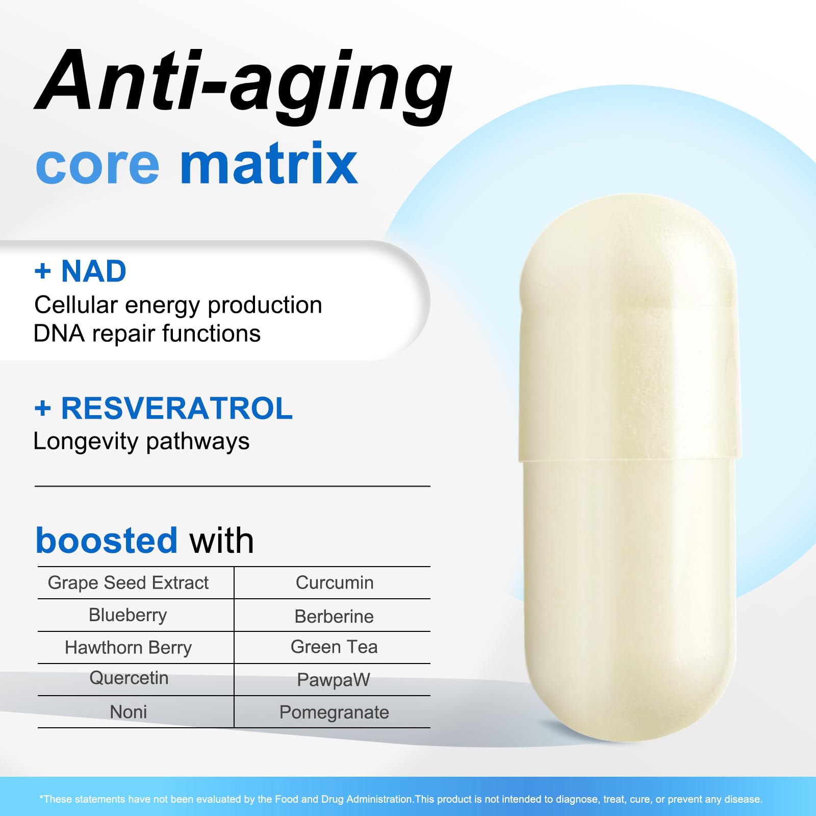 Label showing 1000mg NAD+ and botanicals