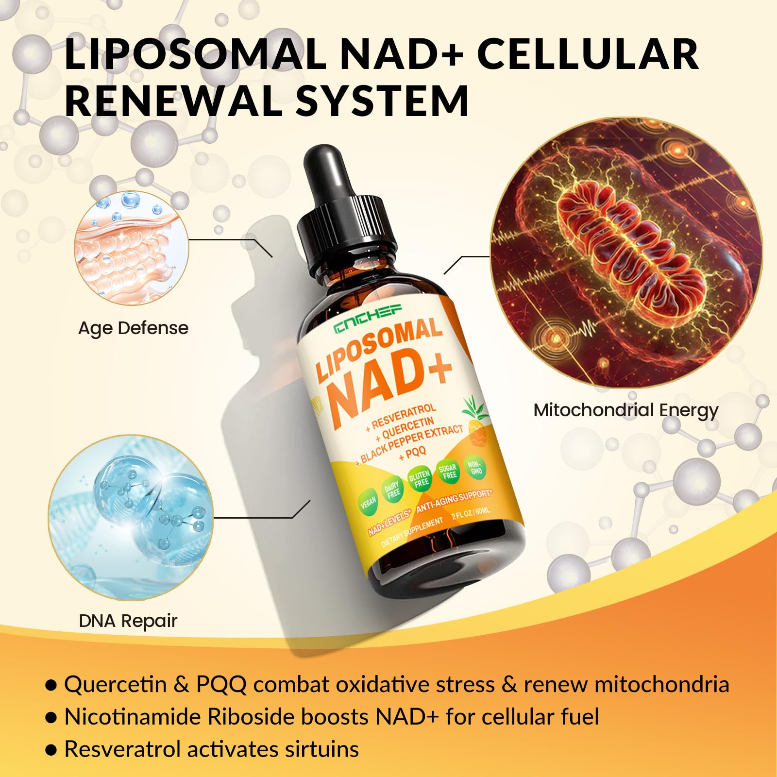 Badge indicating a 30-day supply of Liposomal NAD+ supplement