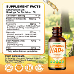 Graphic featuring Resveratrol and Quercetin ingredients for NAD+ supplement