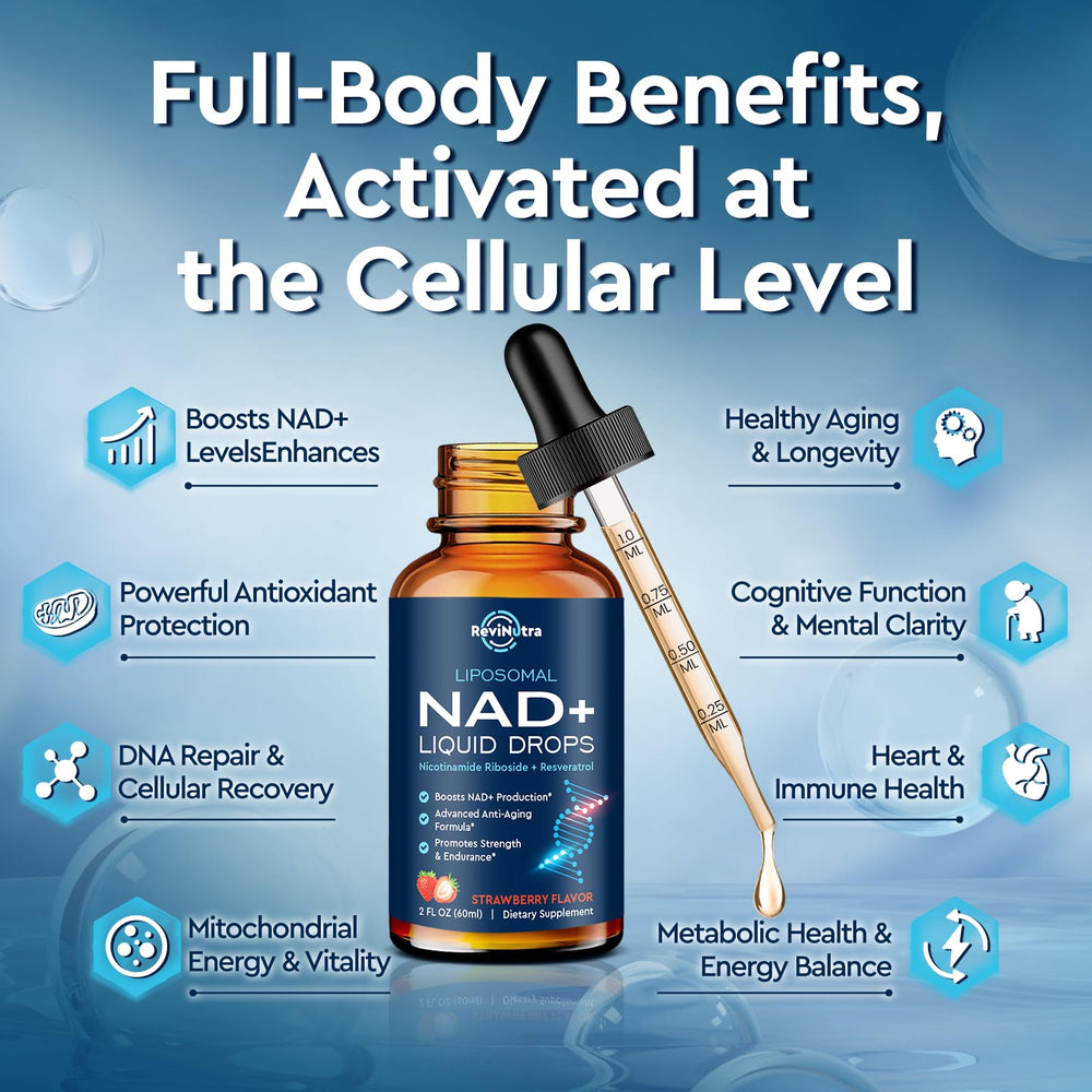 Liposomal NAD+ Liquid strawberry flavor label