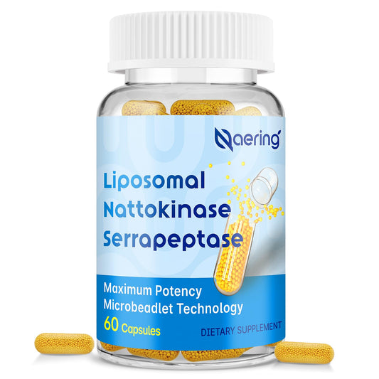 Hero image showing Liposomal Nattokinase and Serrapeptase capsules (60 capsules)