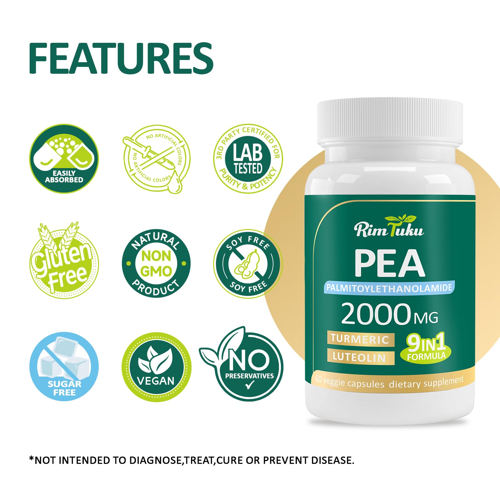 Gluten-free and non-GMO label on the supplement