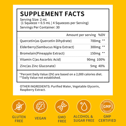 Product label for quercetin with bromelain liquid drops