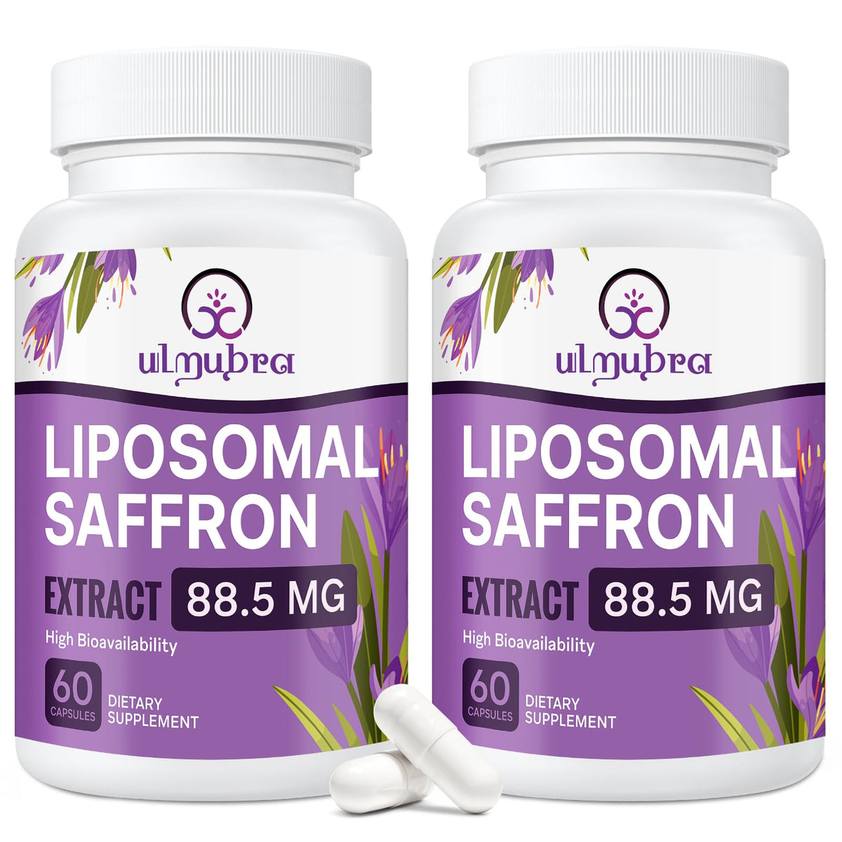 Bottle of liposomal saffron capsules with 120 vegan capsules