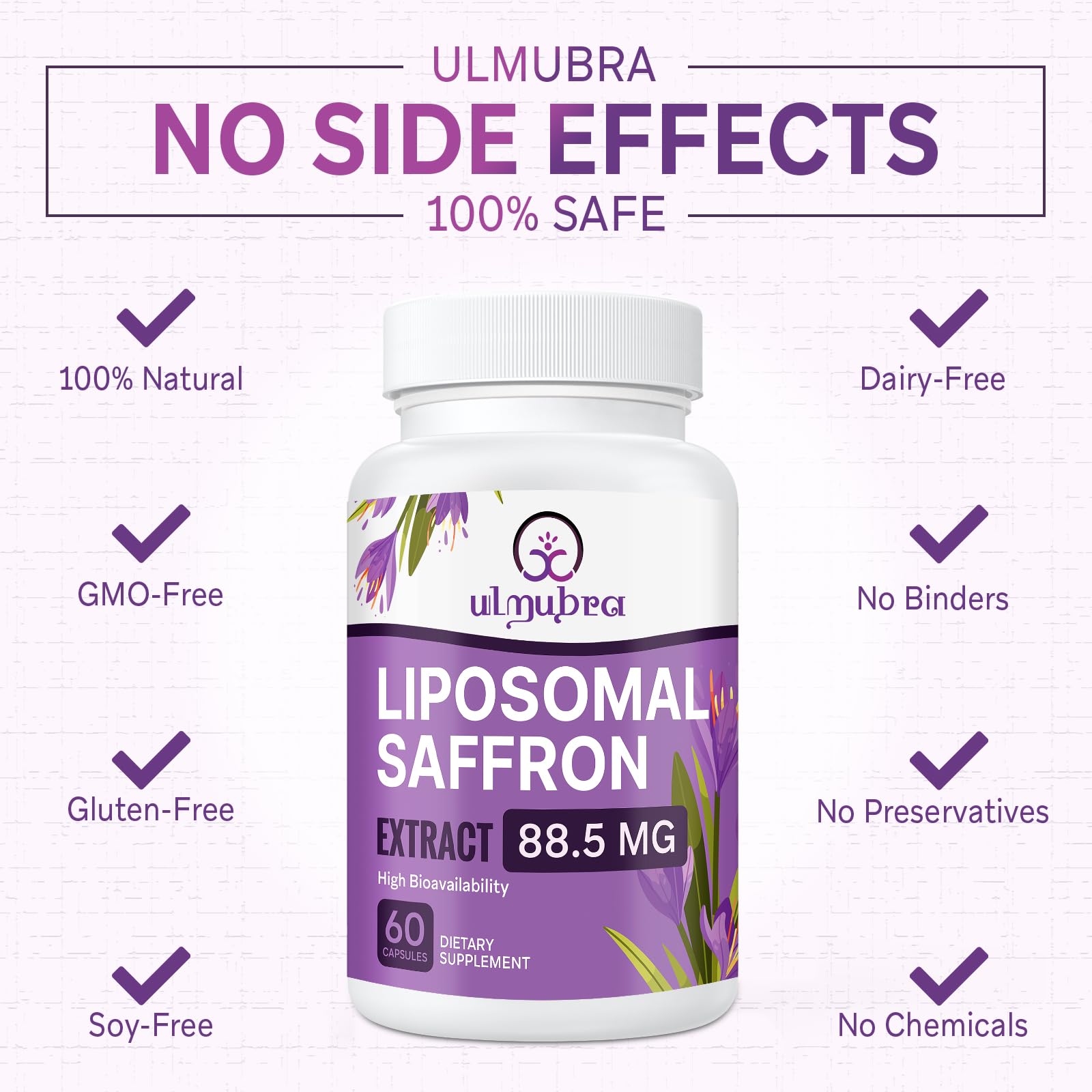 Supplement facts label highlighting saffron content