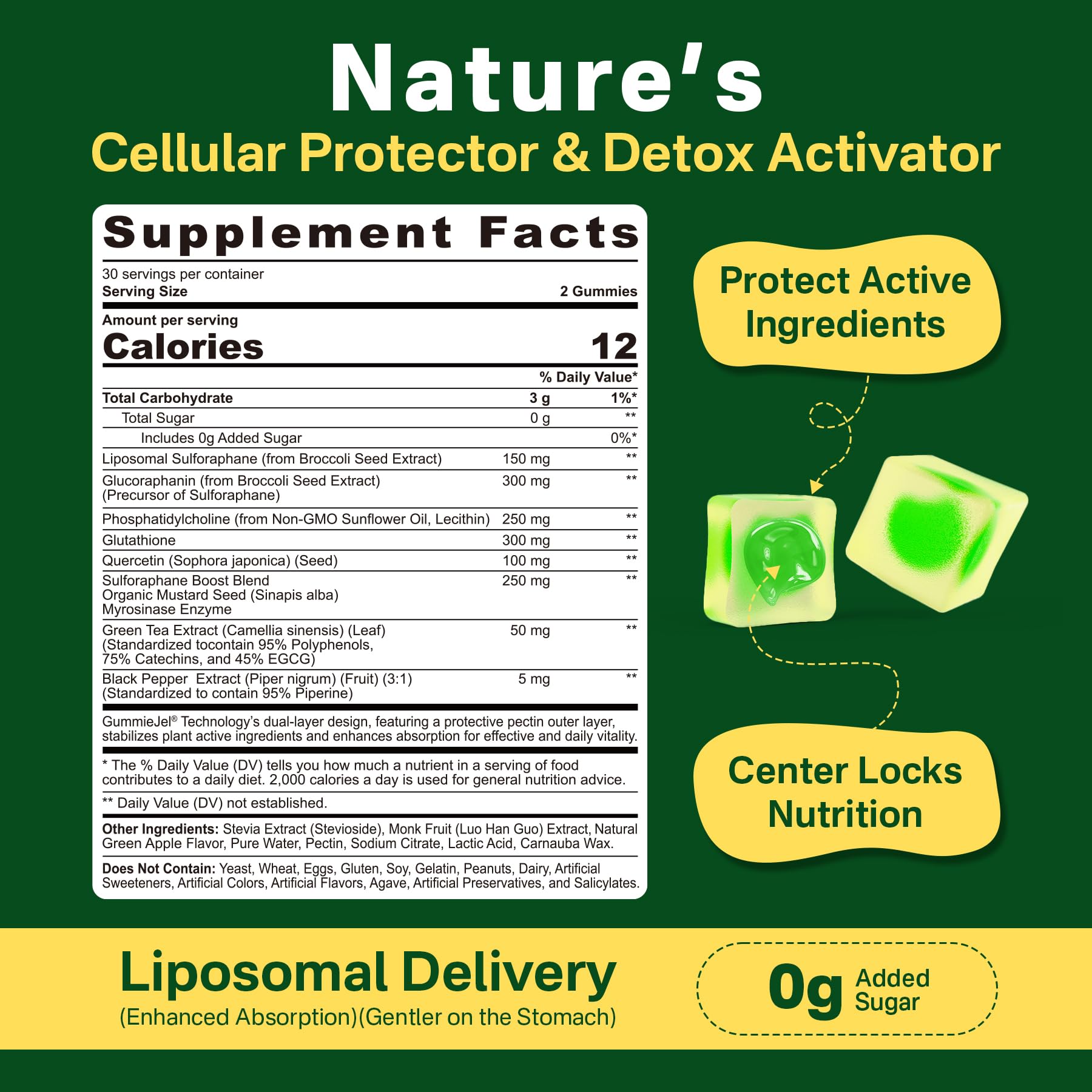 Close-up of green apple-flavored Liposomal Sulforaphane gummy