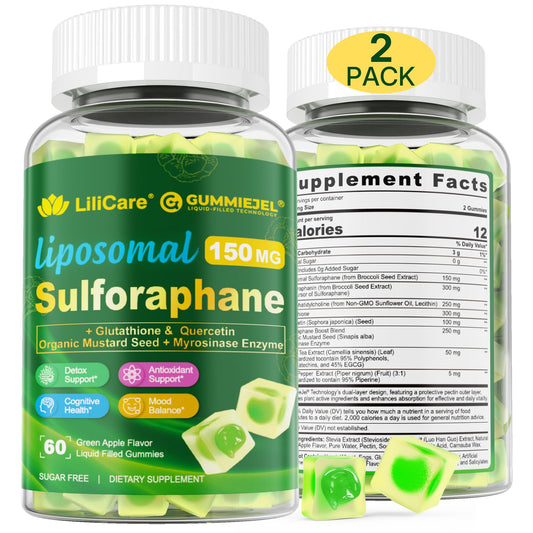 Front view of liposomal sulforaphane 150mg gummies with broccoli seed extract