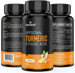Bottle label showing 2000 mg liposomal turmeric curcumin with black pepper and ginger