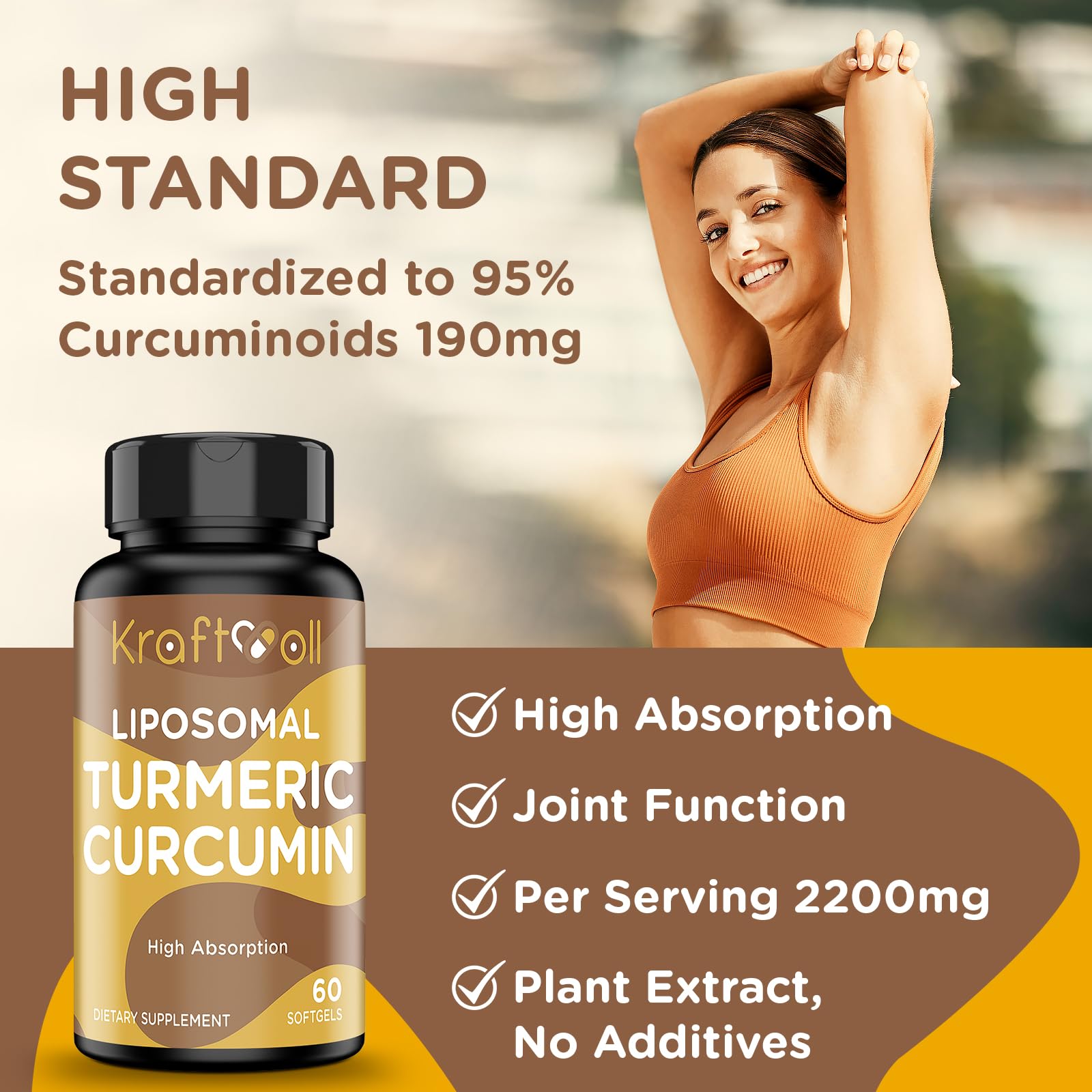 Bottle of Liposomal Turmeric Curcumin 2200 mg - 60 softgels