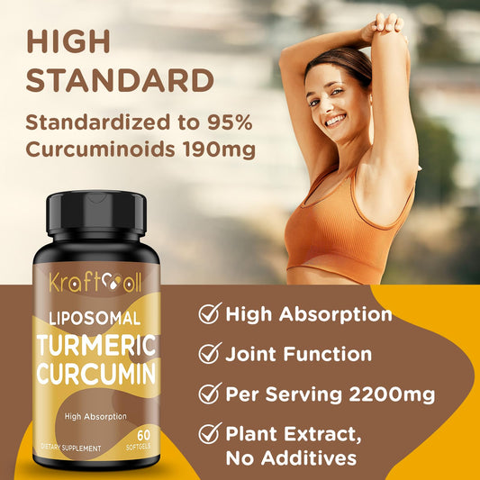 Bottle of Liposomal Turmeric Curcumin 2200 mg - 60 softgels