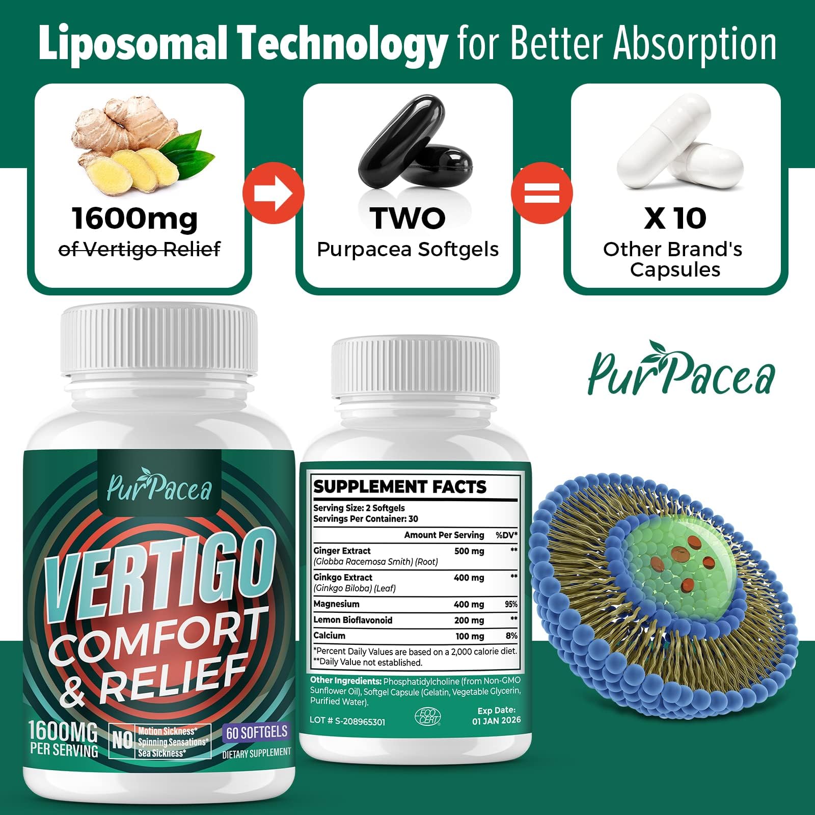 Liposomal Vertigo supplement bottle back showing label