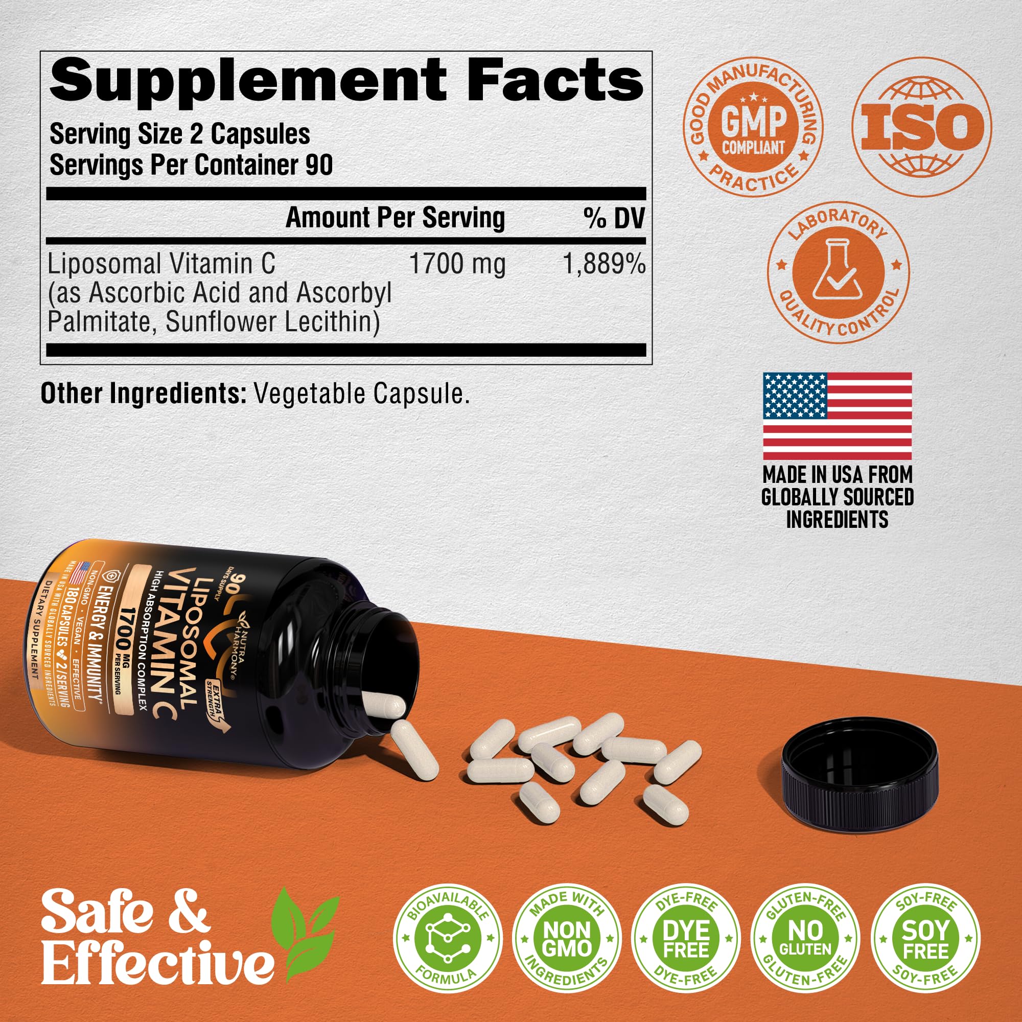 NUTRAHARMONY branding on vitamin C bottle