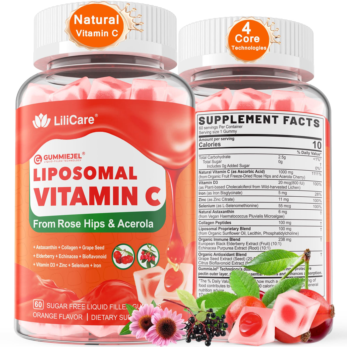 Liposomal vitamin C gummies 1000mg for adults and kids 9+
