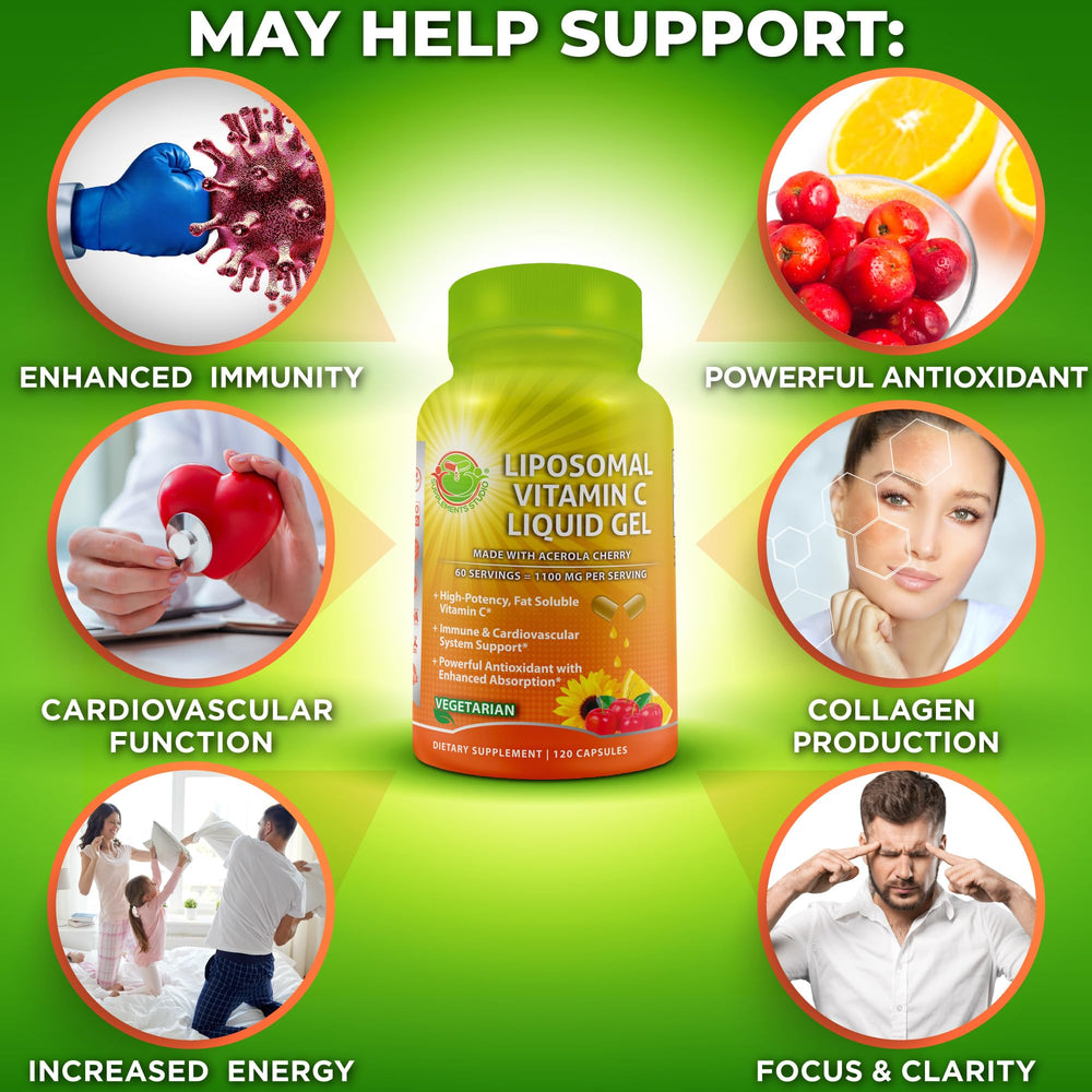 Graphic illustrating enhanced absorption and bioavailability of liposomal Vitamin C