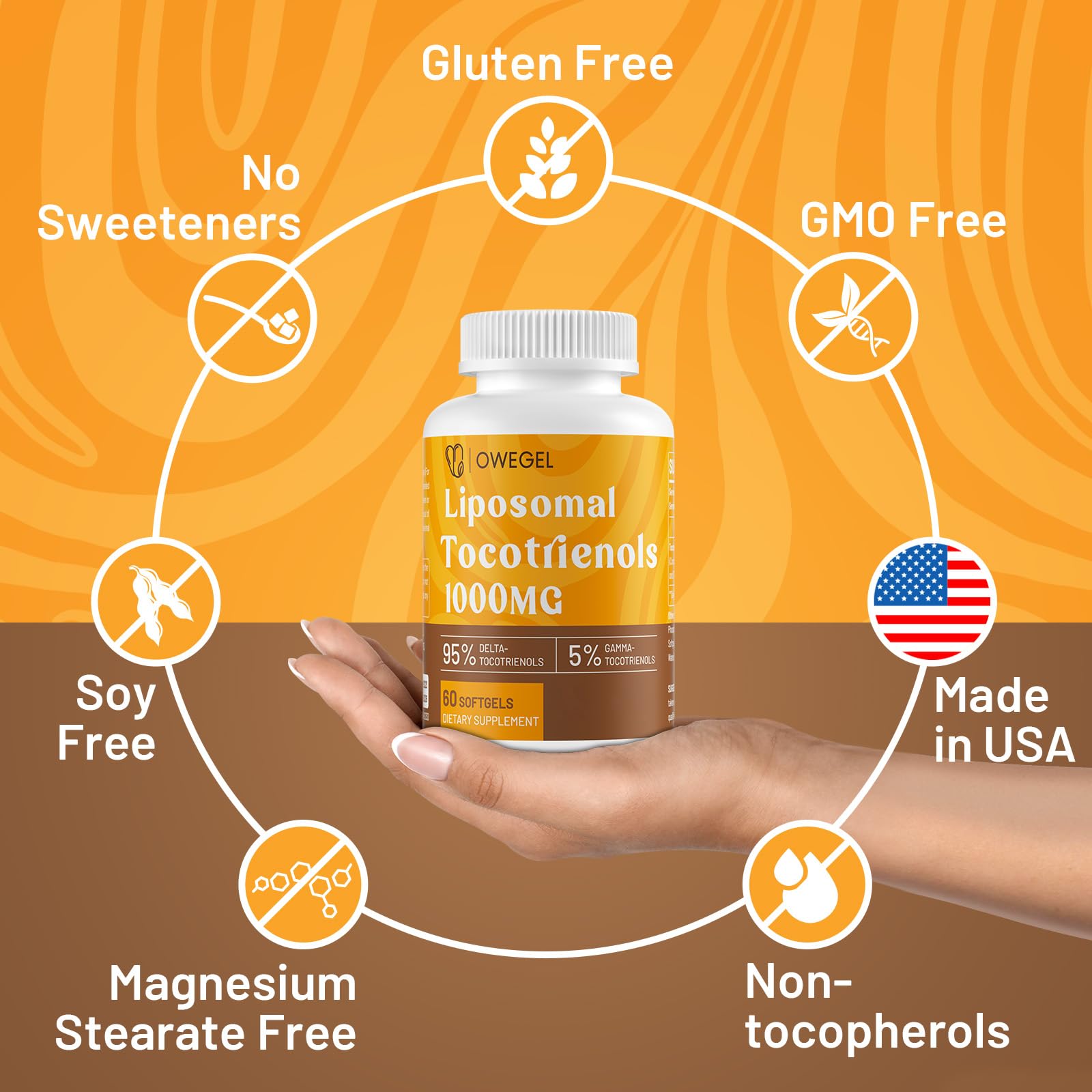 Kosher-friendly label on Liposomal Vitamin E Tocotrienols bottle