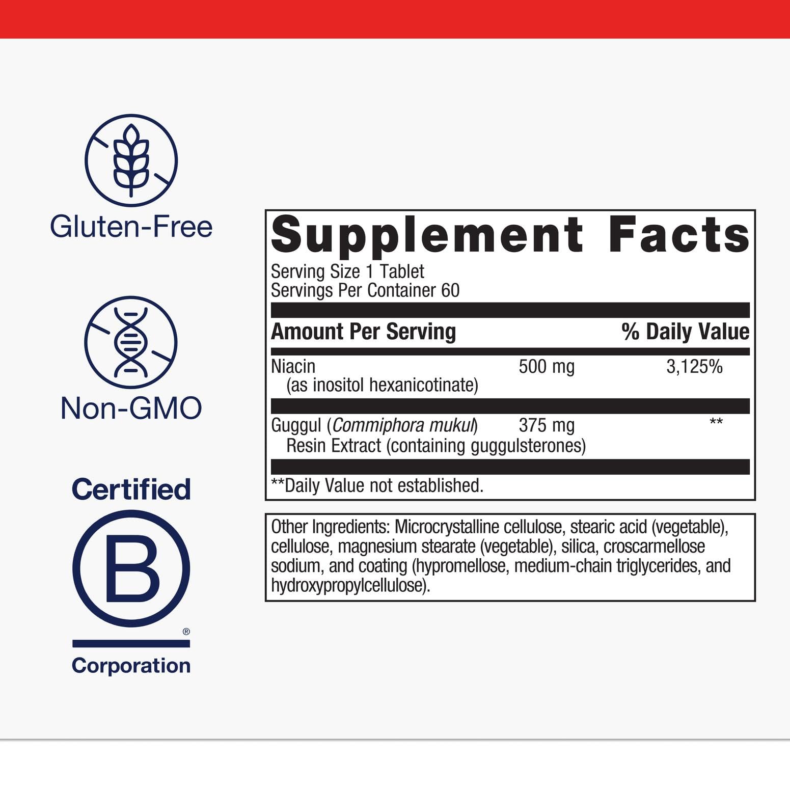Niacin as inositol hexanicotinate ingredient label on Lipotain