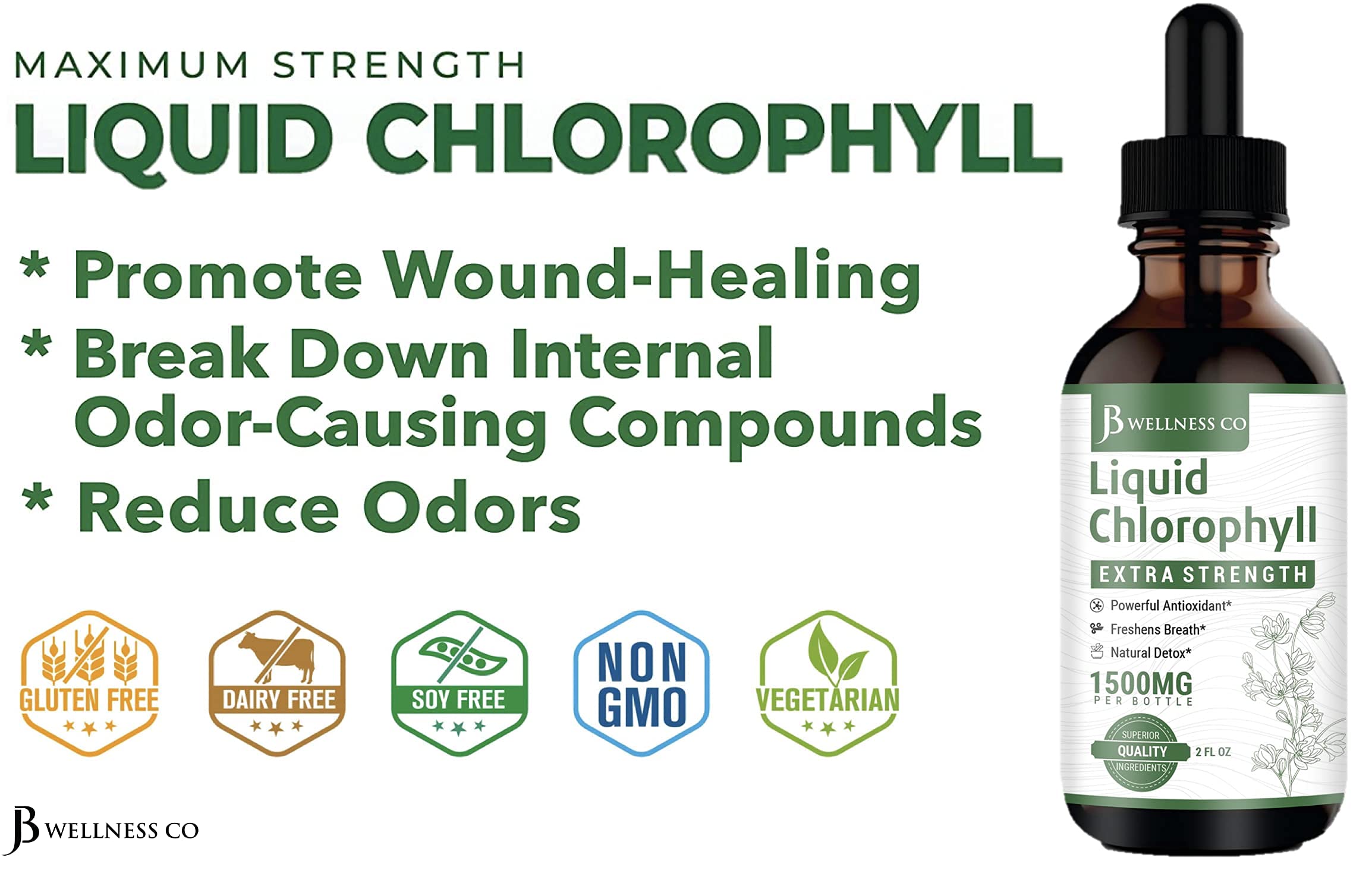 Chlorophyll drops being mixed into water to form a green juice