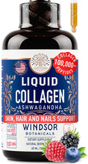 Liquid collagen with ashwagandha and L-Theanine bottle and label – hero image