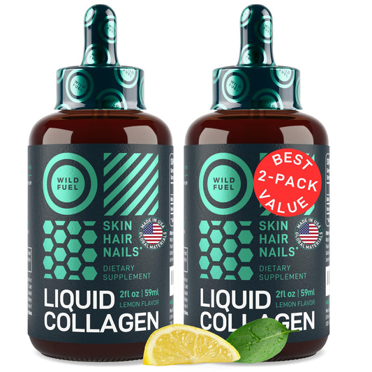 Bottle of lemon-flavored liquid collagen drops with biotin