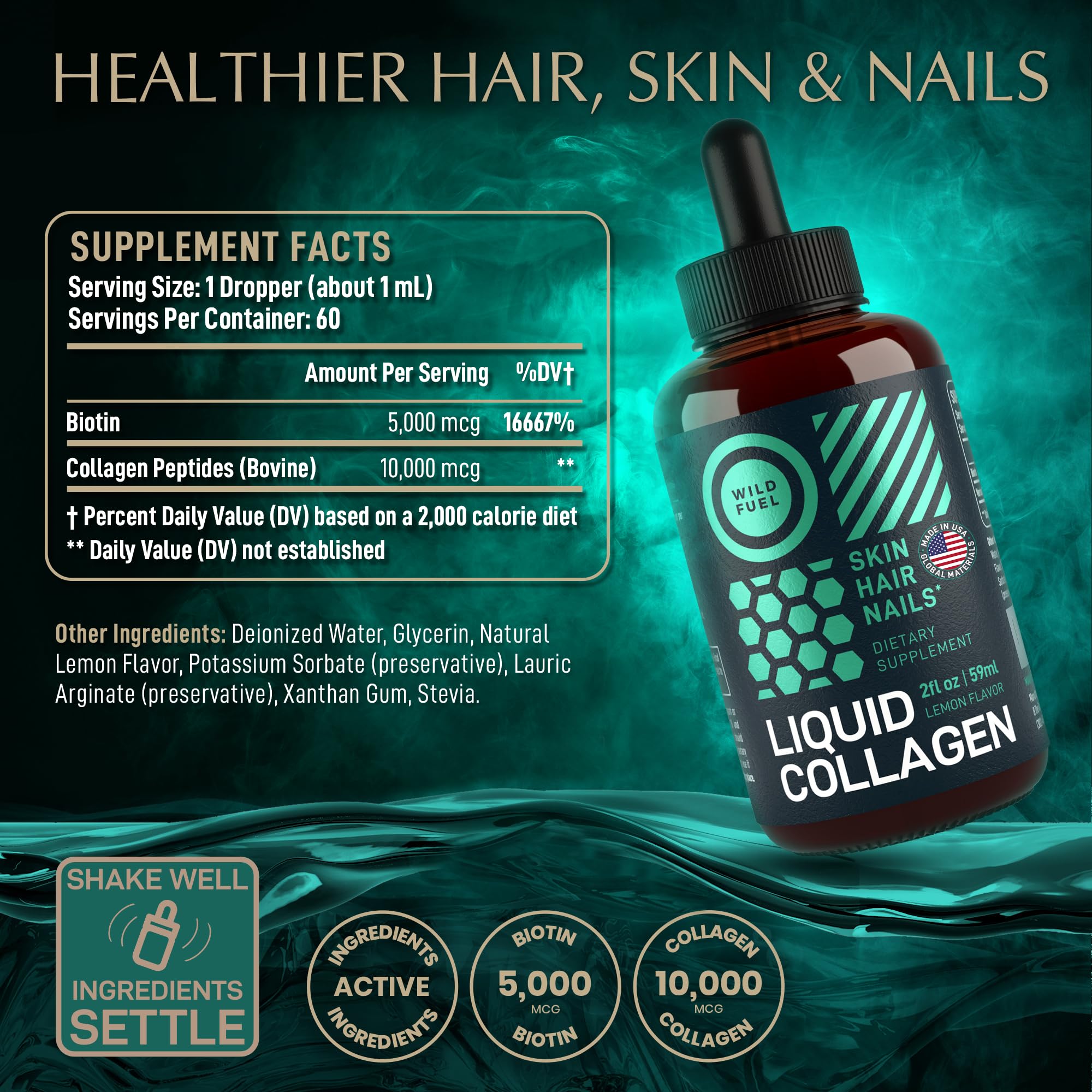 Close-up of hydrolyzed collagen types I & III with biotin label