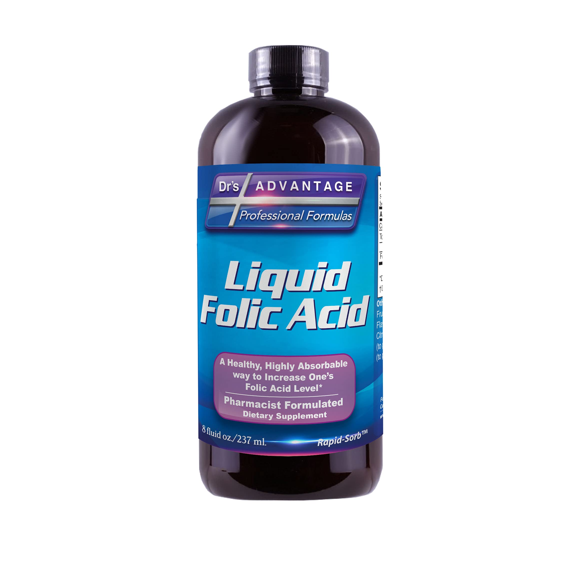 Liquid Folic Acid 800 mcg 8 oz bottle - front view