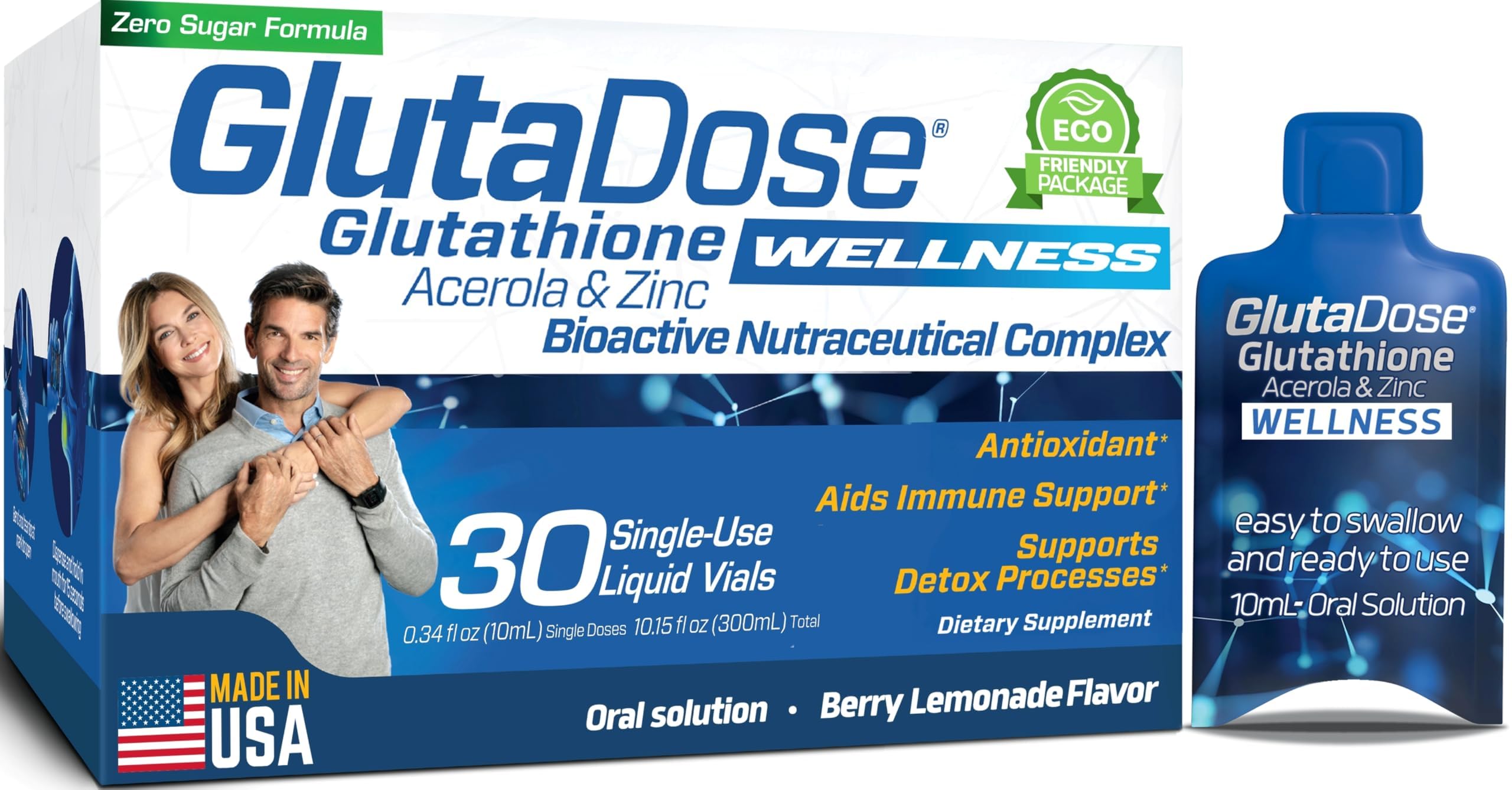 Front view of the Liquid Glutathione Lemon Berry bottle
