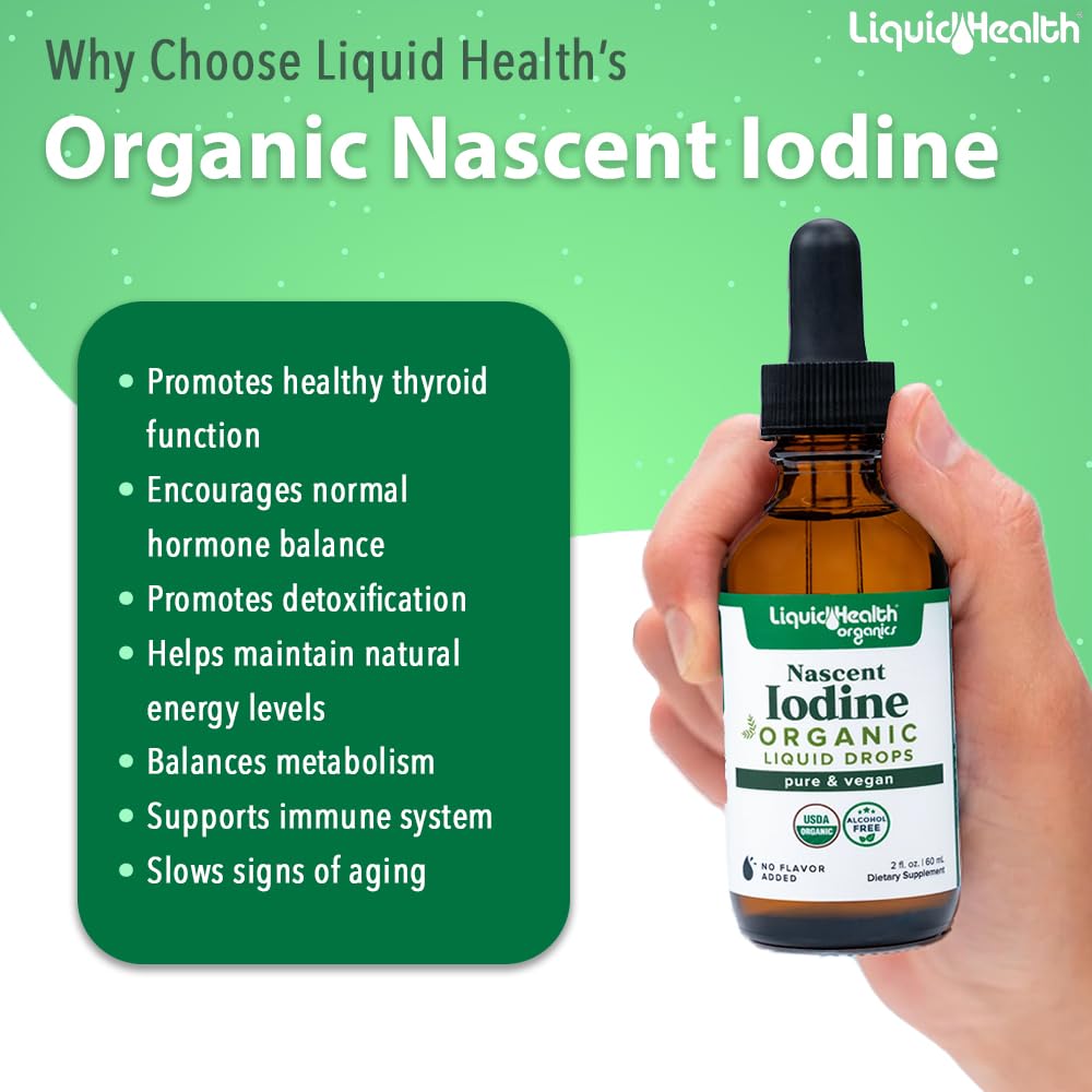 Side view of LIQUIDHEALTH Iodine Drops bottle with dropper