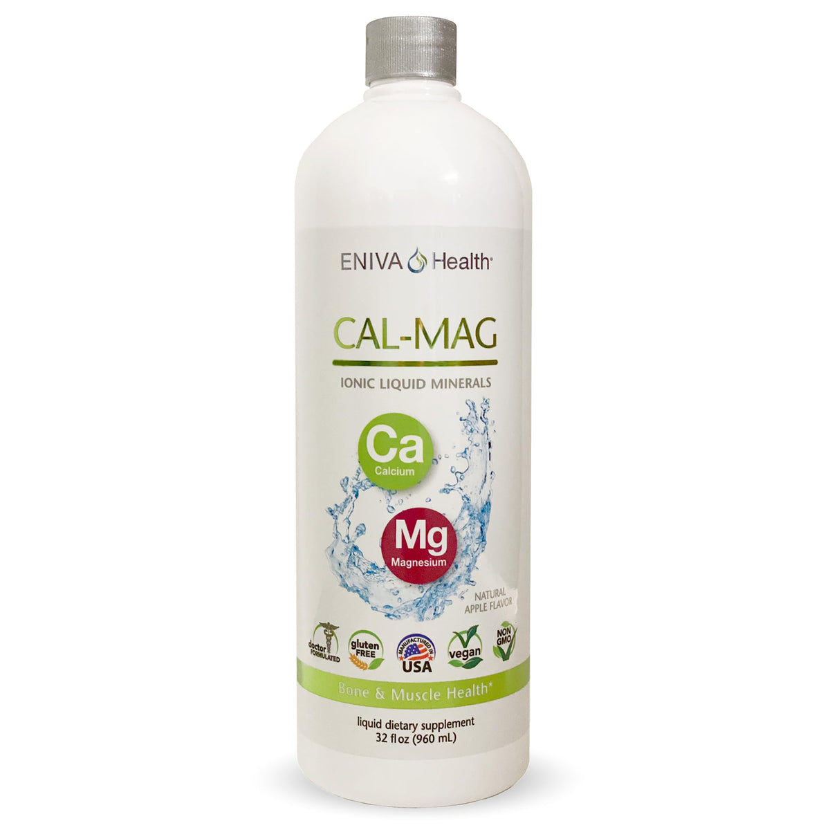 Liquid ionic calcium and magnesium supplement bottle, 32oz