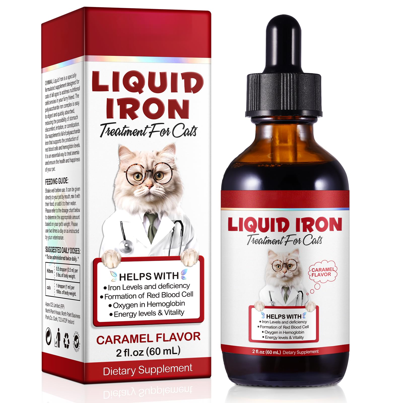 Liquid Iron Drops for Cats bottle on a white background