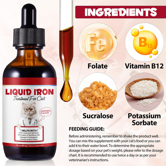 Caramel-flavored Liquid Iron for cats bottle with dropper