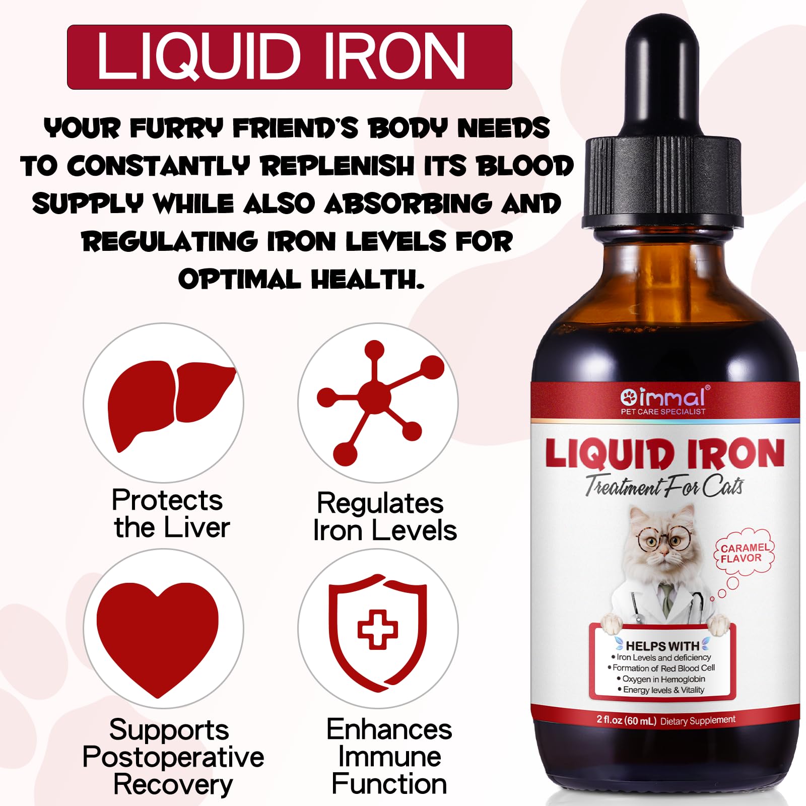 Cat companion image with liquid iron drops product