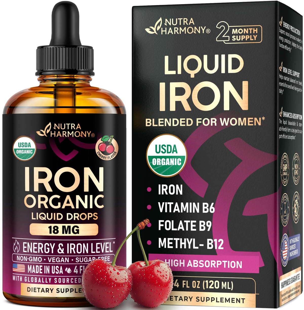 Liquid iron drops bottle for women 18 mg