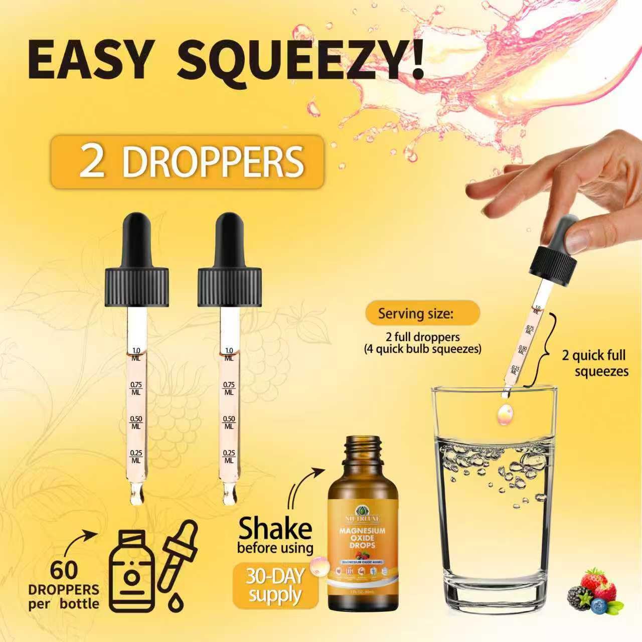 Dropper measuring 2ml for daily serving of magnesium drops