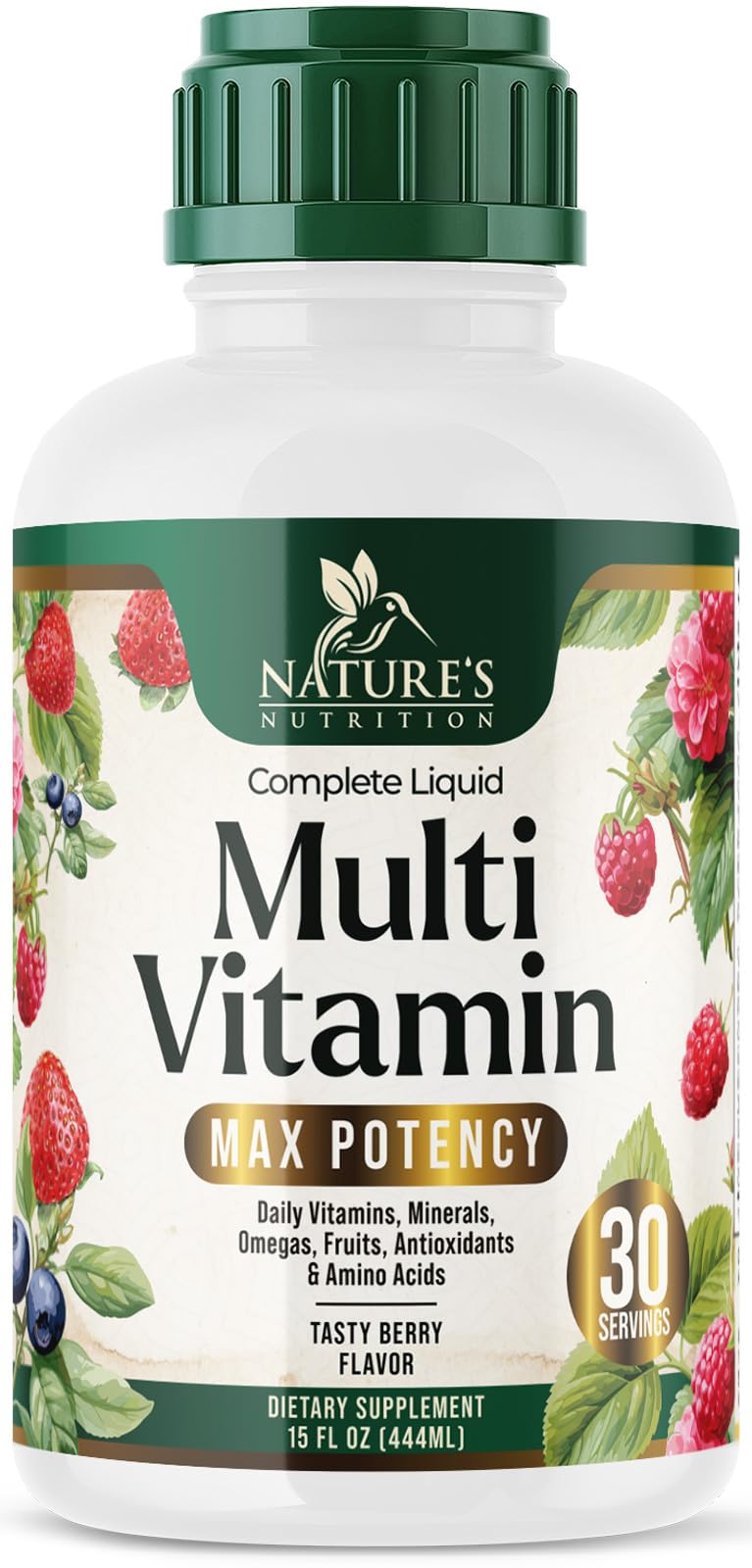 Berry-flavored liquid multivitamin bottle 15 oz